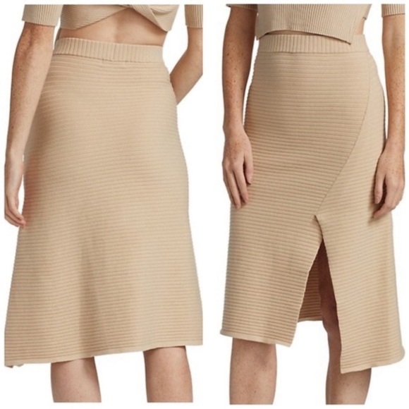 NWT NAADAM RIBBED SKIRT WITH SLIT BEIGE LARGE - Picture 1 of 7